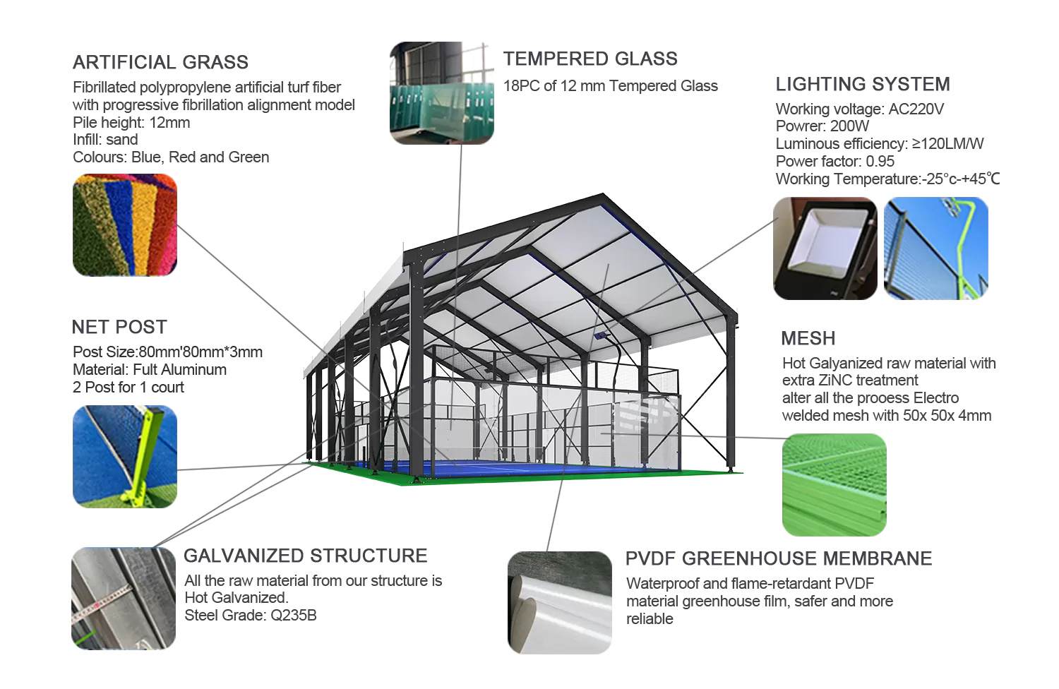 Composición del producto de la pista de pádel Shanghai Super Power