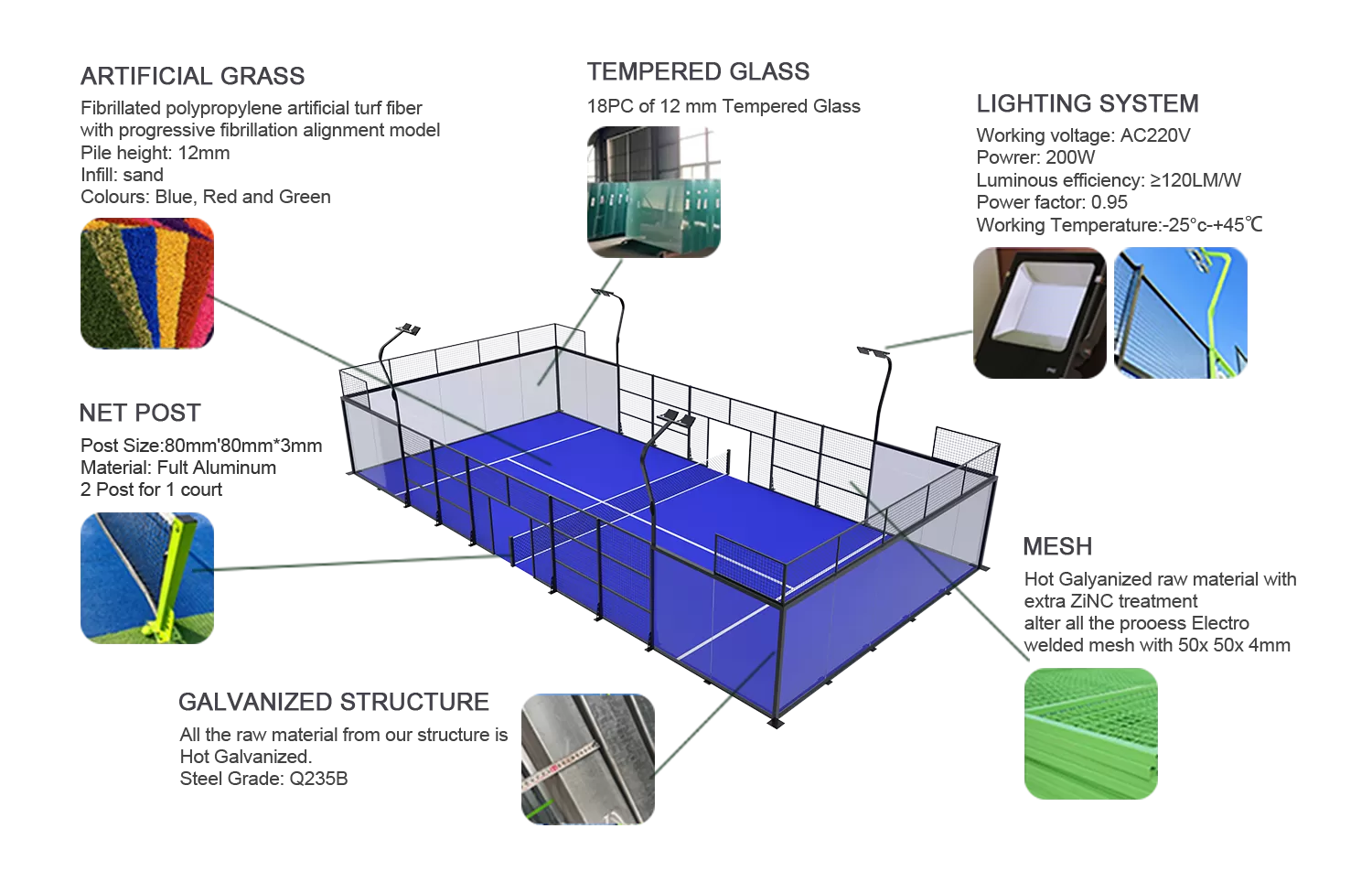 Composición del producto de la pista de pádel Shanghai Super Power